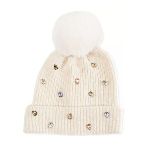 I.N.C. International Concepts Women's Ivory Embellished Beanie (MSRP $36) - Picture 1 of 5